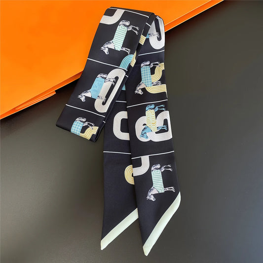 Seka Black Twilly Skinny Scarf